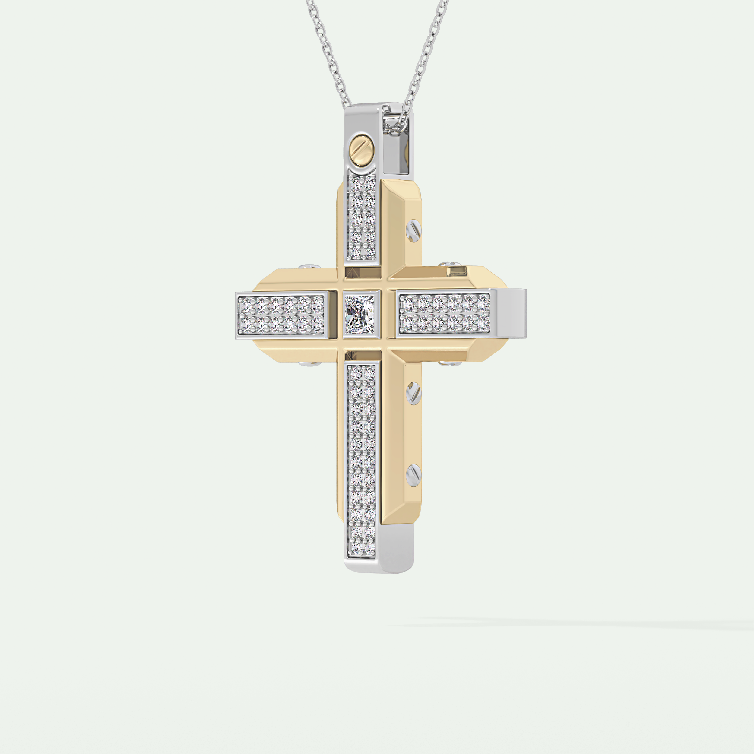 0.60 CT Unique Princess & Round Moissanite Diamond Stones Cross Necklace For Him 2
