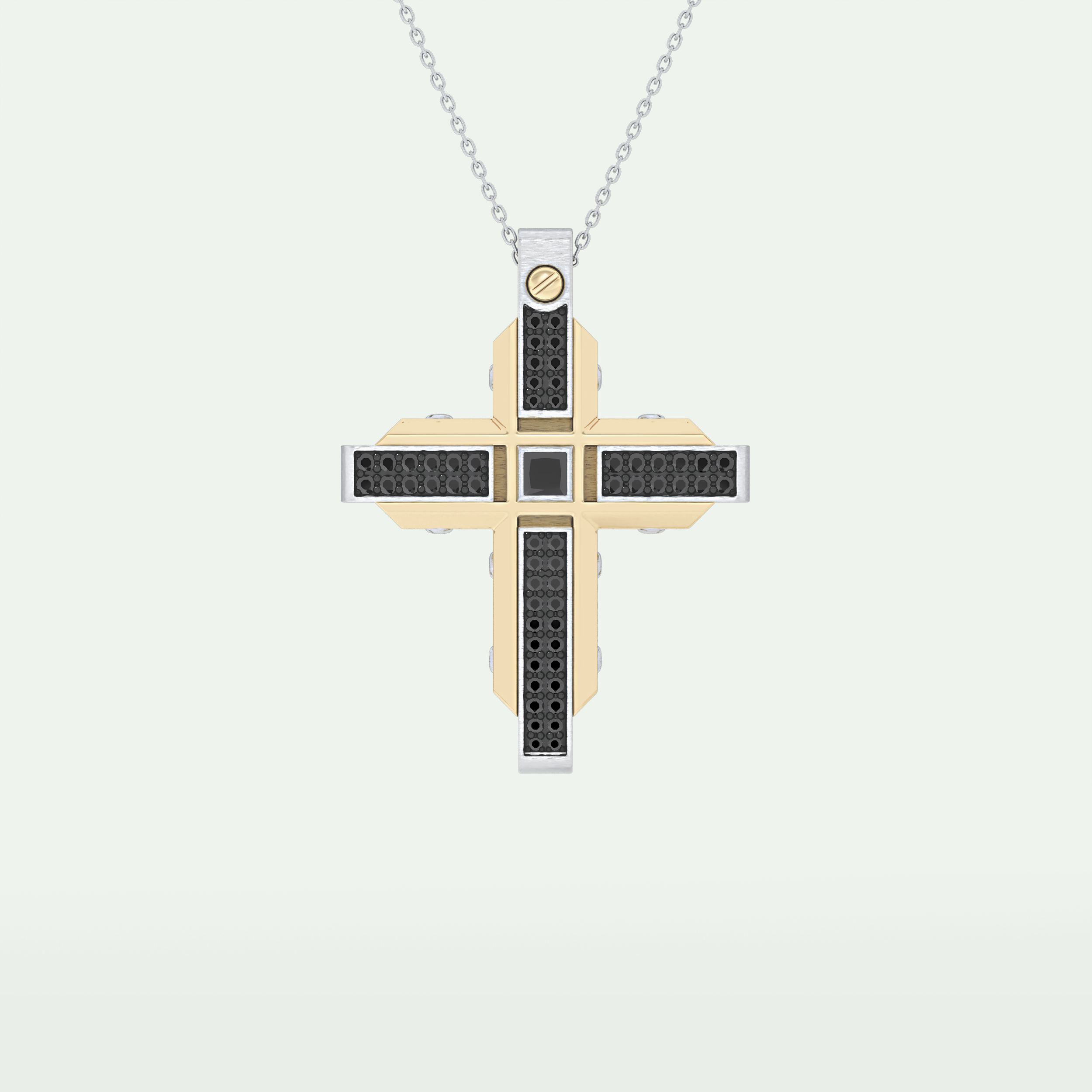 0.60 CT Polished Finish Cross Moissanite Diamond Two Tone Necklace For Him 10