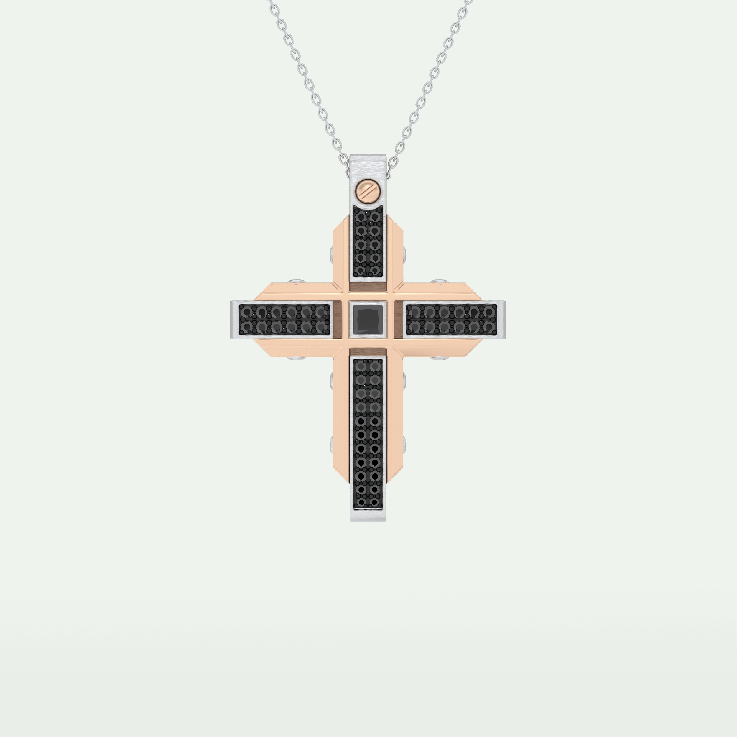0.60 CT Polished Finish Cross Moissanite Diamond Two Tone Necklace For Him 12