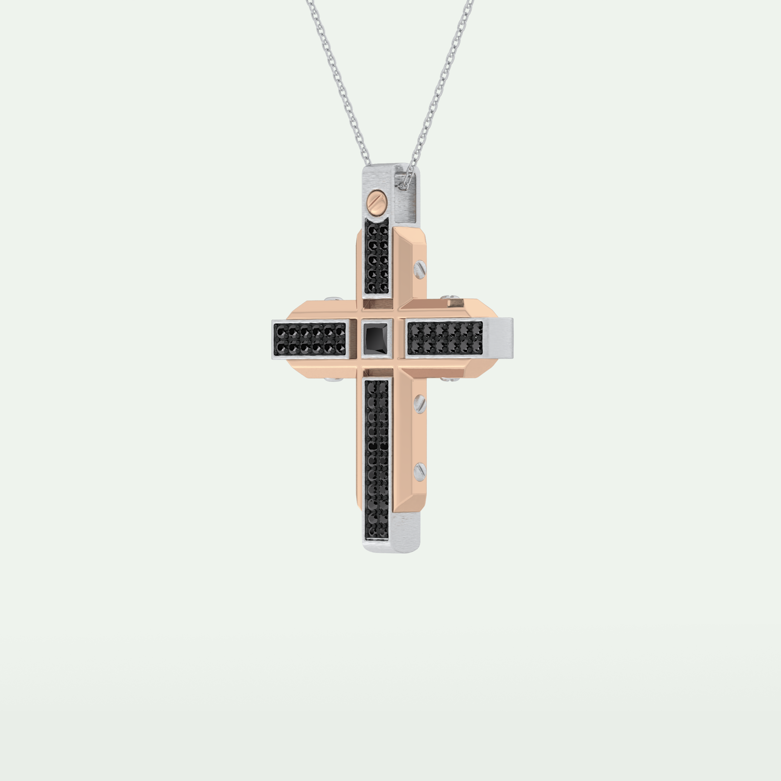 0.60 CT Polished Finish Cross Moissanite Diamond Two Tone Necklace For Him 13