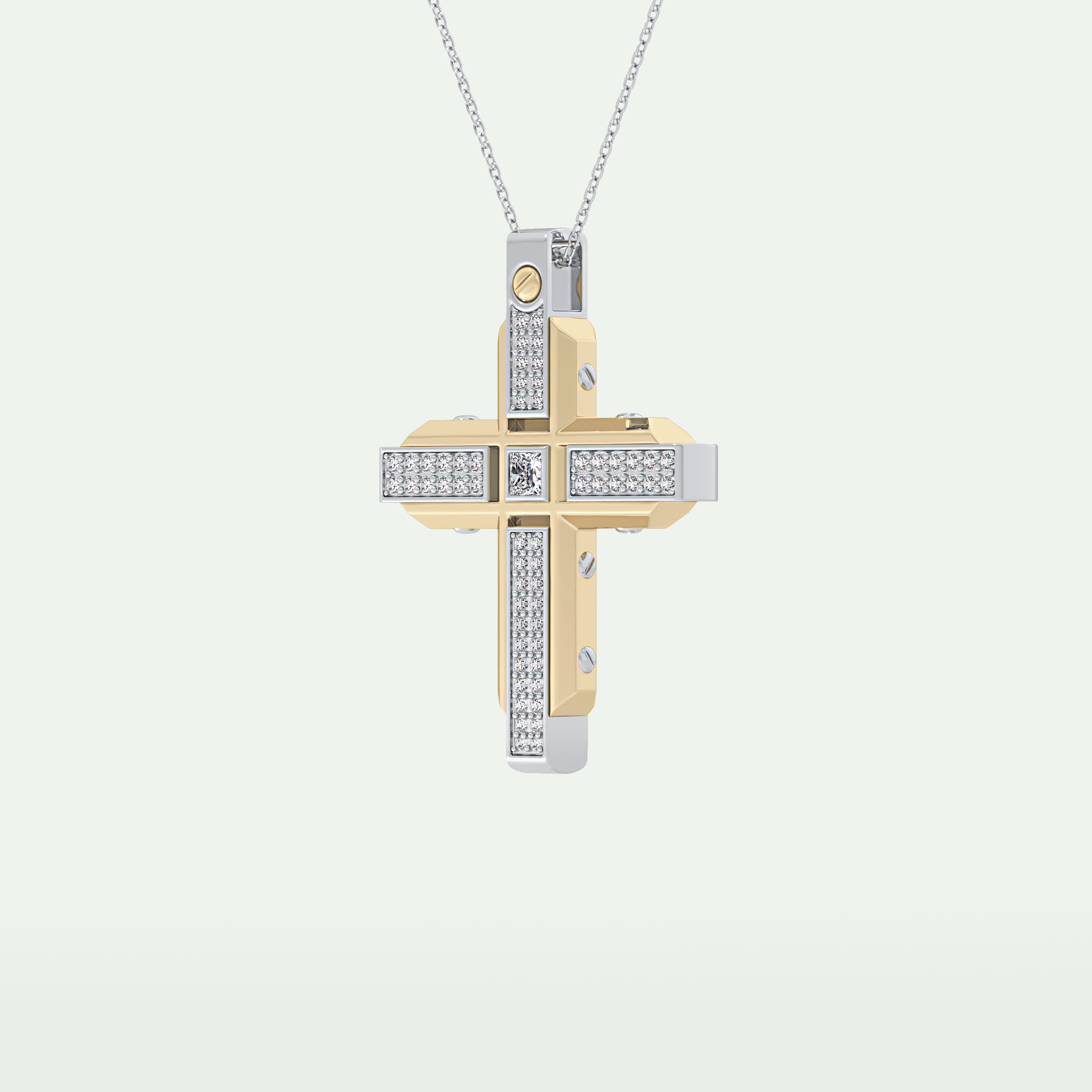 0.60 CT Princess & Round Cut Cross Moissanite Diamond Two Tone Necklace 2