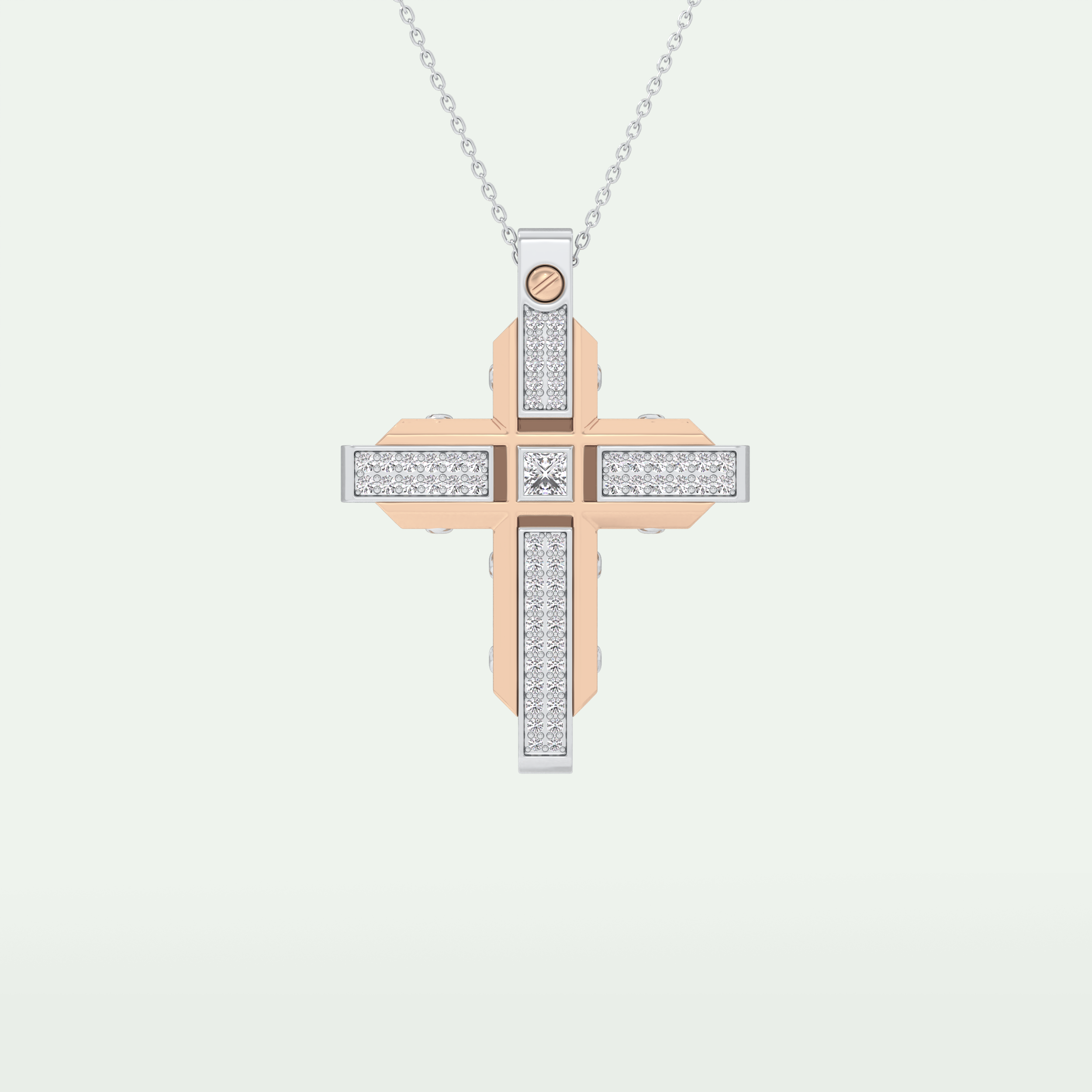 0.60 CT Princess & Round Cut Cross Moissanite Diamond Two Tone Necklace 9