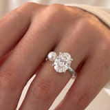 Ariana Grande – Inspired 5 Carat Oval Cut & Pearl Two Stone Lab Grown Diamond Engagement Ring