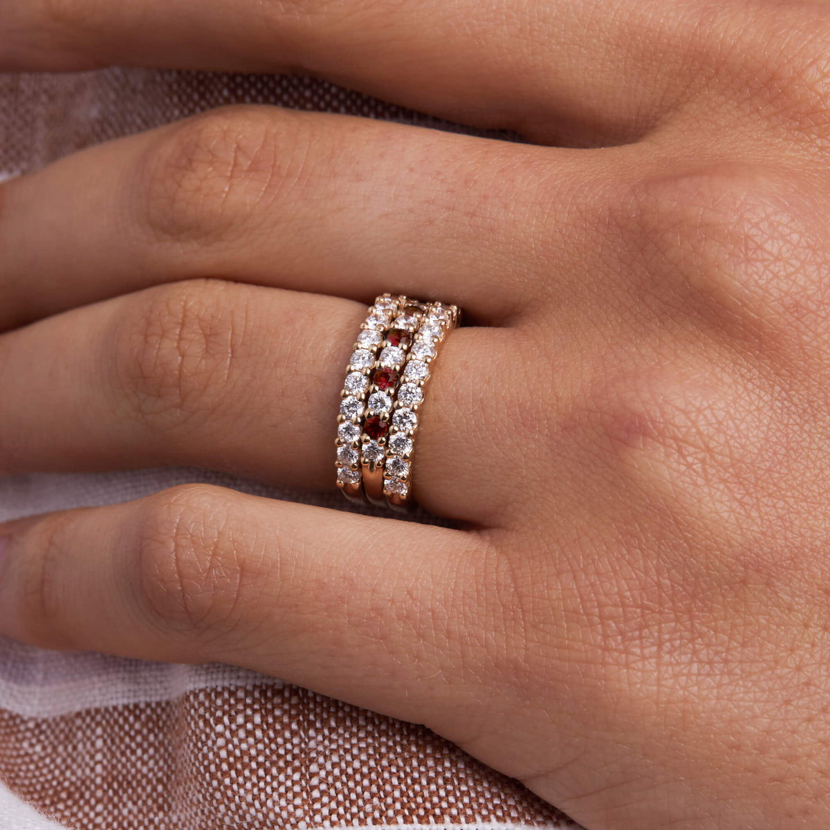 1.3 TCW  Round Garnet Lab Made Diamond-January Birthstone Wedding Band 2