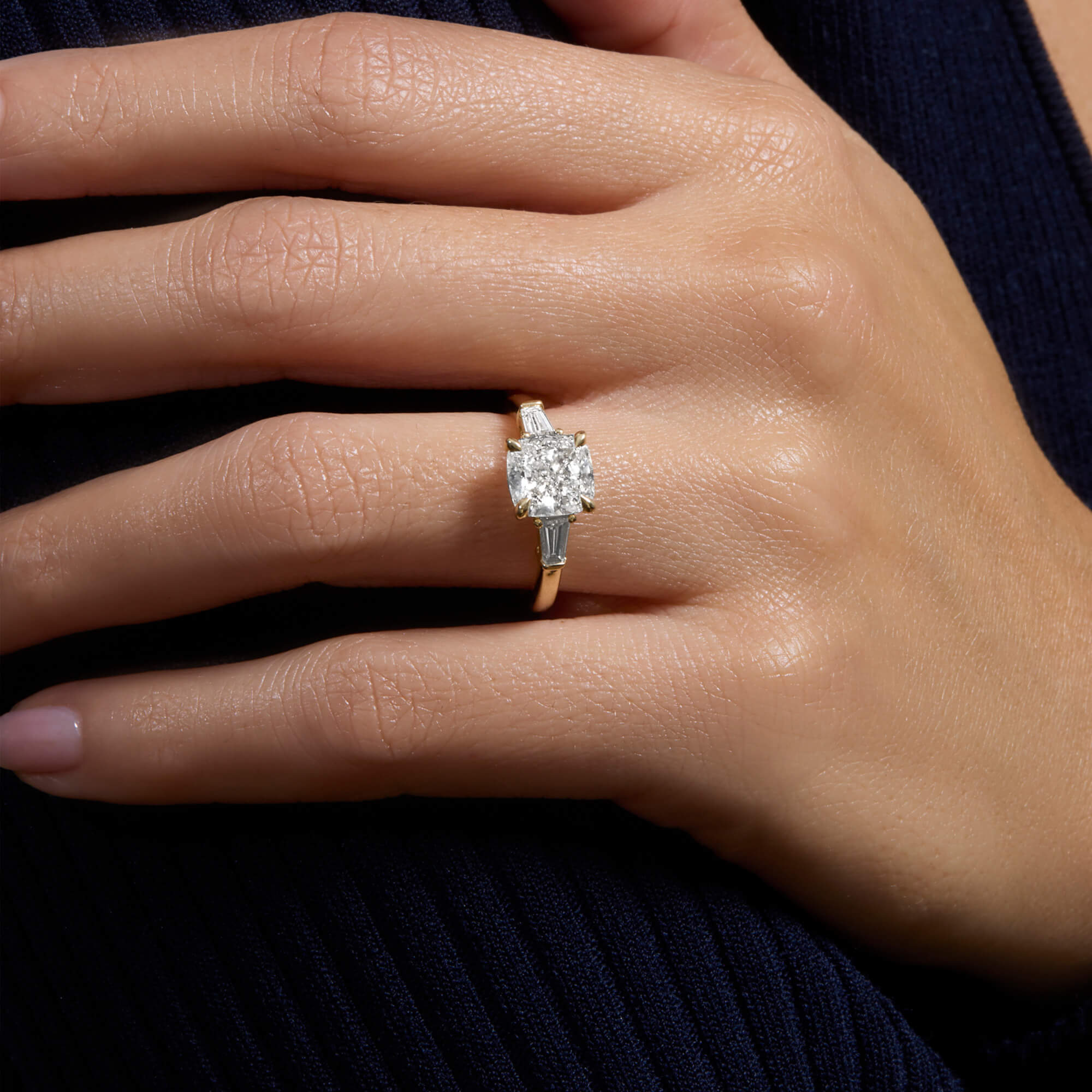 2 CT Cushion Three Stone Lab Grown Diamond Engagement Ring