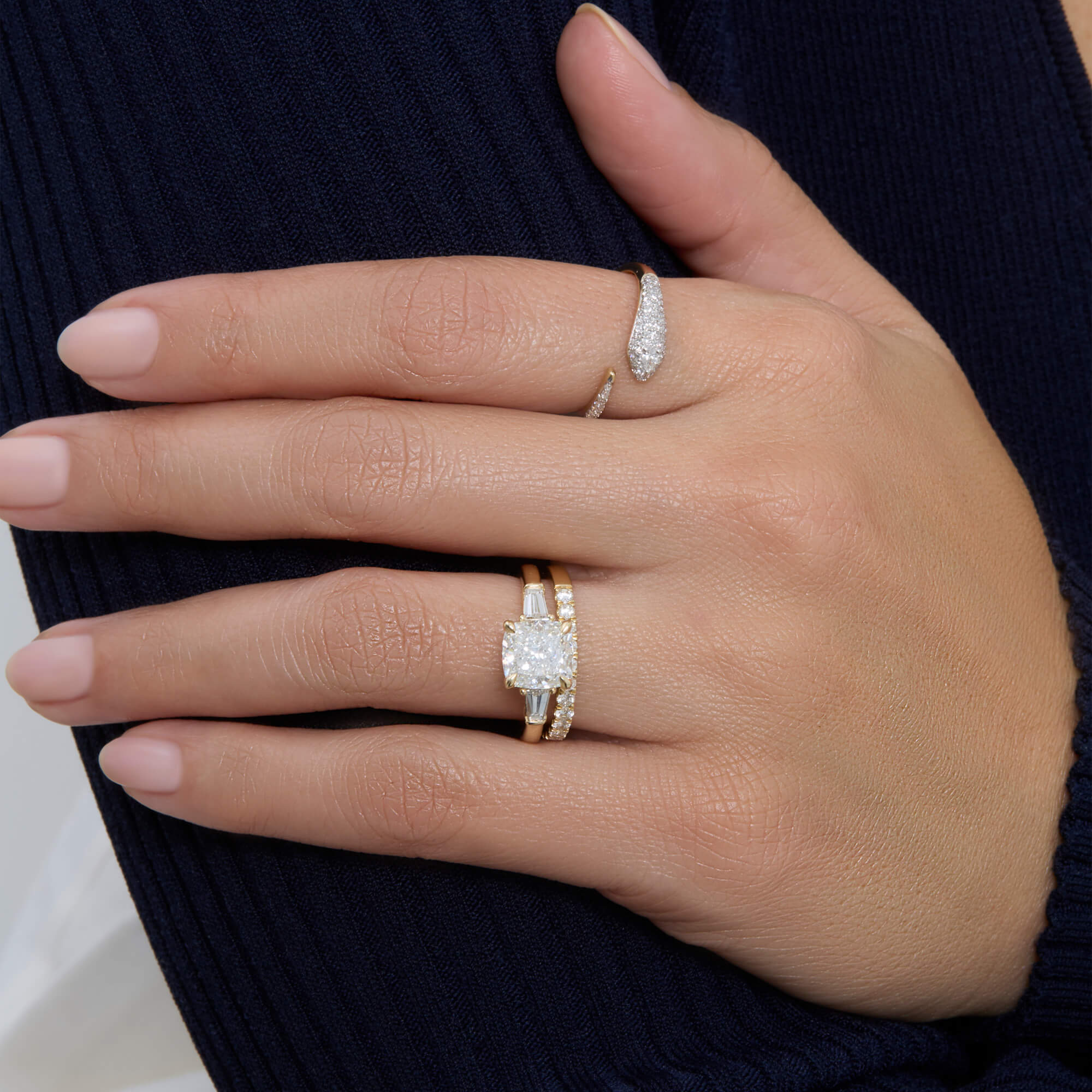 2 CT Cushion Three Stone Lab Grown Diamond Engagement Ring