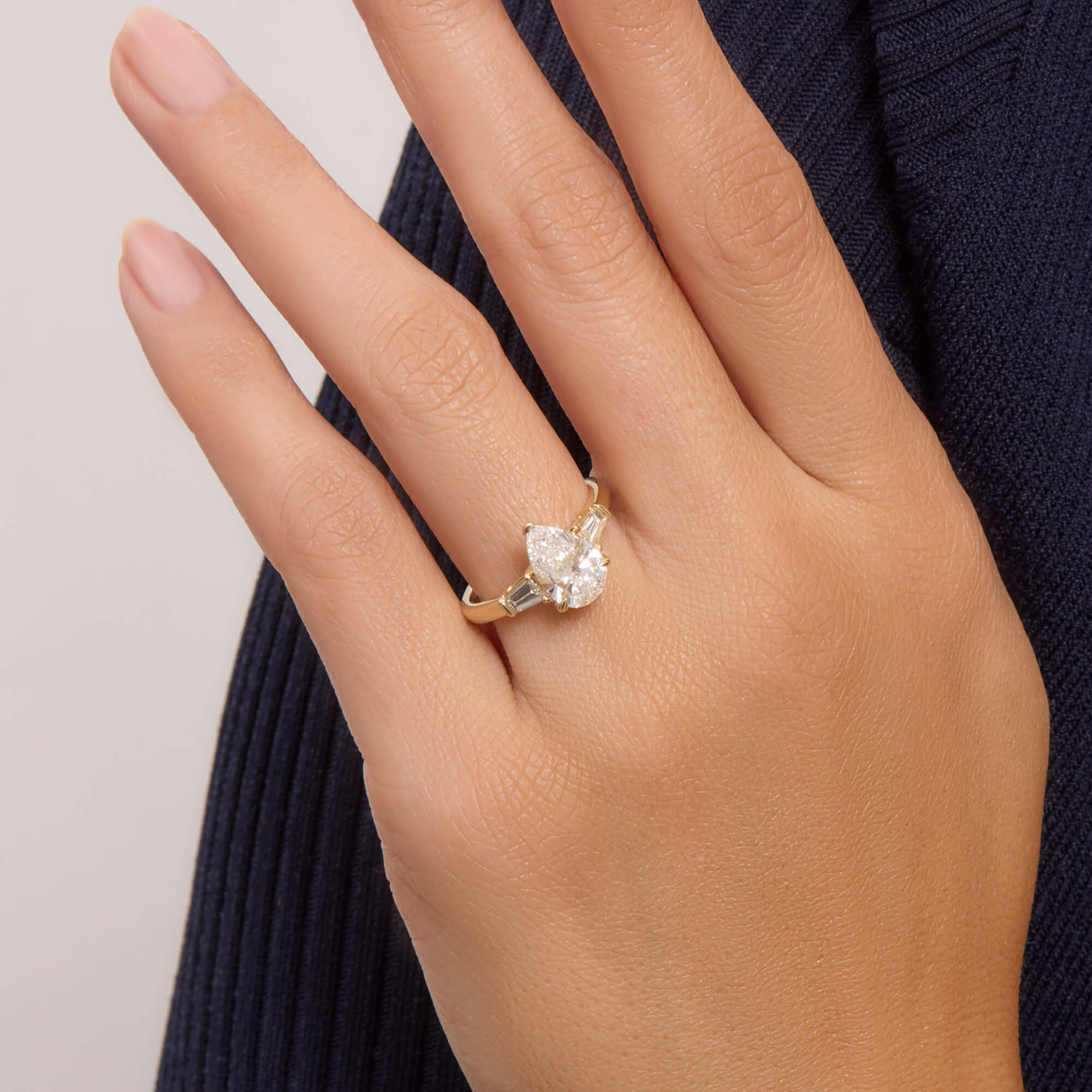 2 CT Pear Three Stone Lab Grown Diamond Engagement Ring