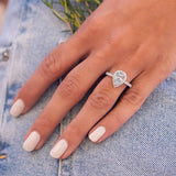 1.33 CT Pear Halo & Pave Lab Grown Diamond Engagement Ring