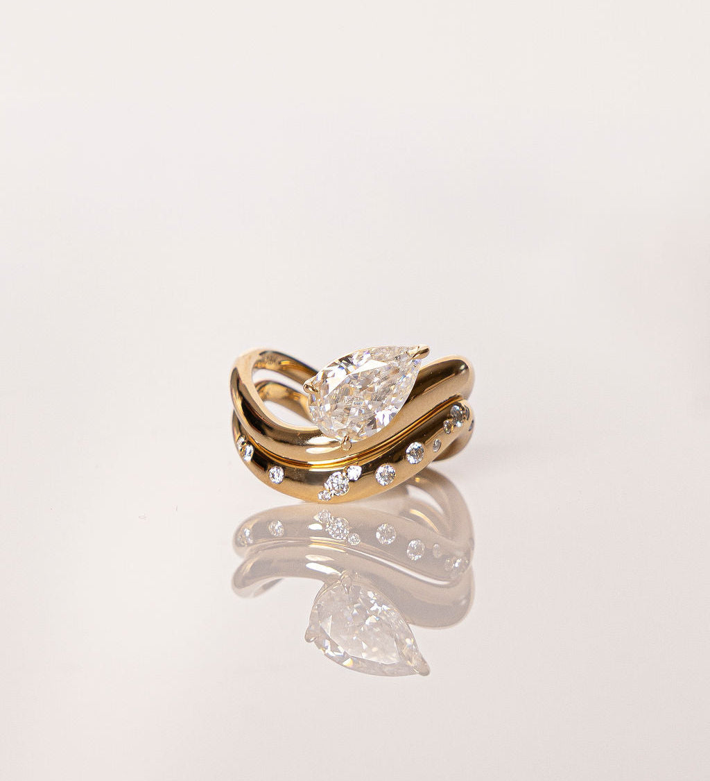 3 CT Pear Curved Lab Grown Diamond Engagement Ring