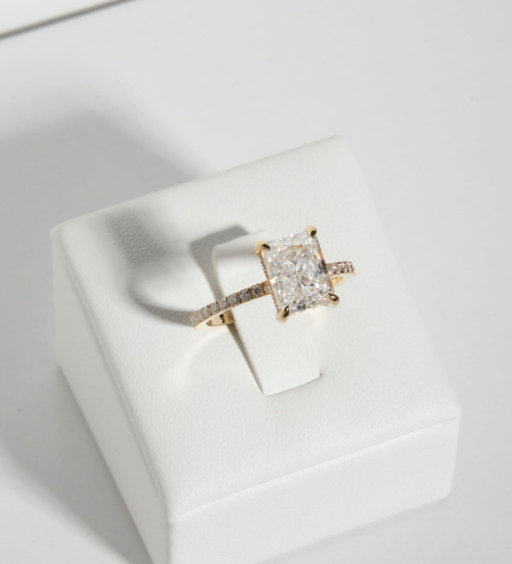 3.5 CT Radiant Pave & Hidden Halo Lab Grown Diamond Engagement Ring