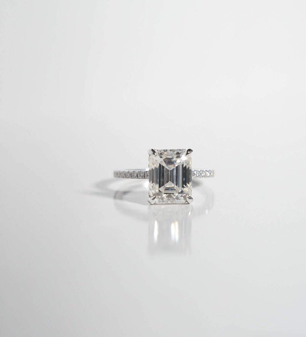 3.5 CT Emerald Pave & Hidden Halo Lab Grown Diamond Engagement Ring