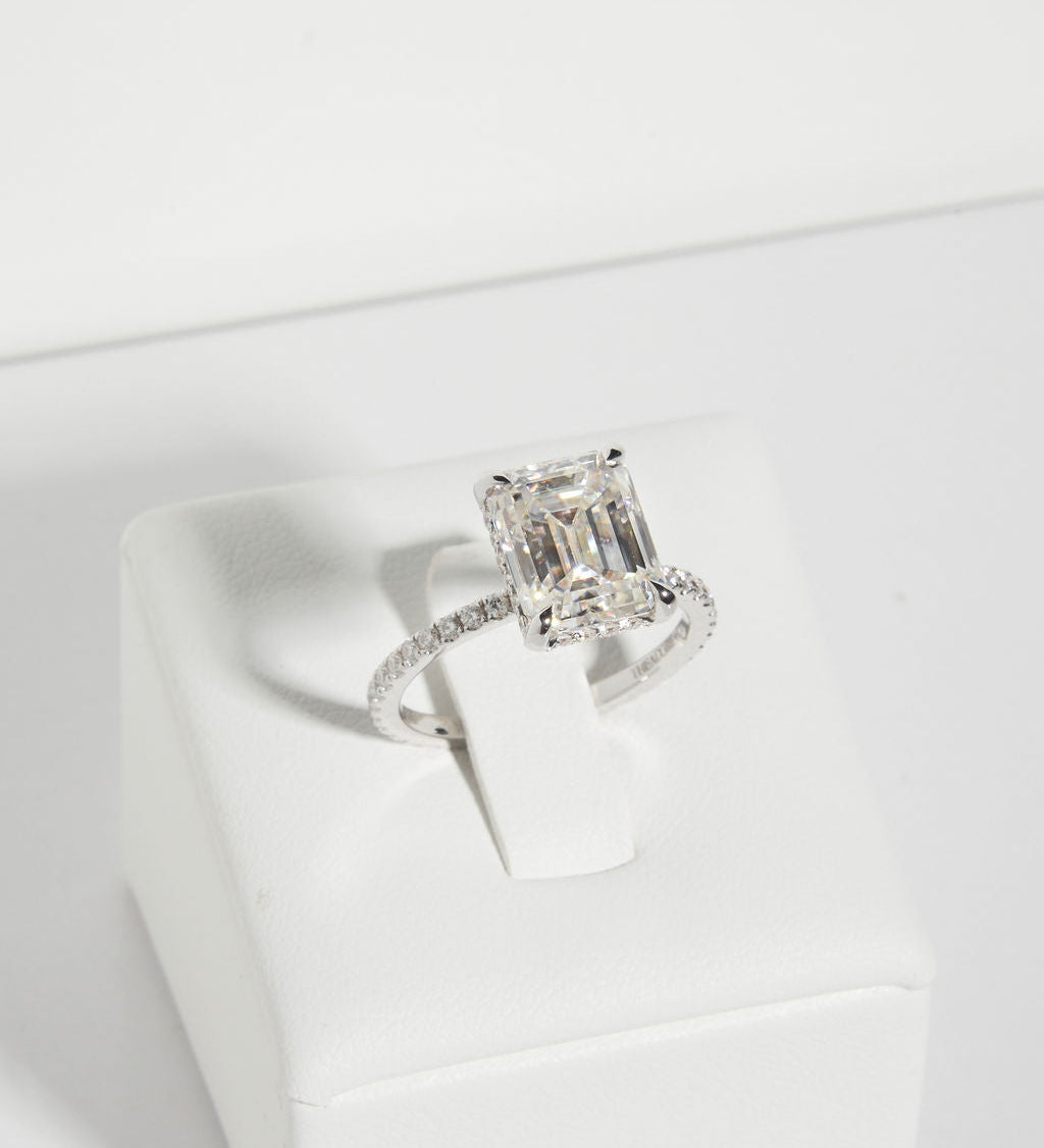 3.5 CT Emerald Pave & Hidden Halo Lab Grown Diamond Engagement Ring
