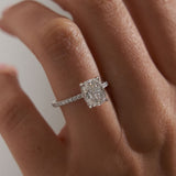 3 CT Elongated Cushion Pave & Hidden Halo Lab Grown Diamond Engagement Ring