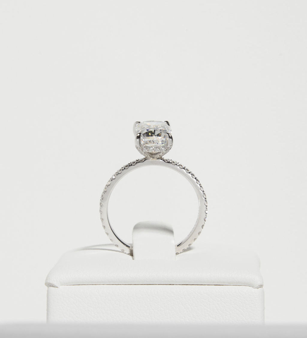3 CT Elongated Cushion Pave & Hidden Halo Lab Grown Diamond Engagement Ring