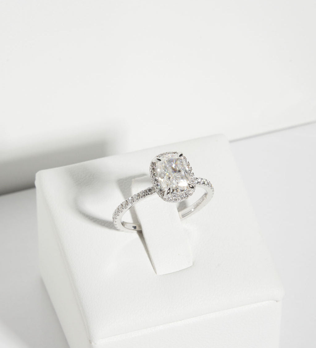 2 CT Elongated Cushion Halo & Pave Lab Grown Diamond Engagement Ring