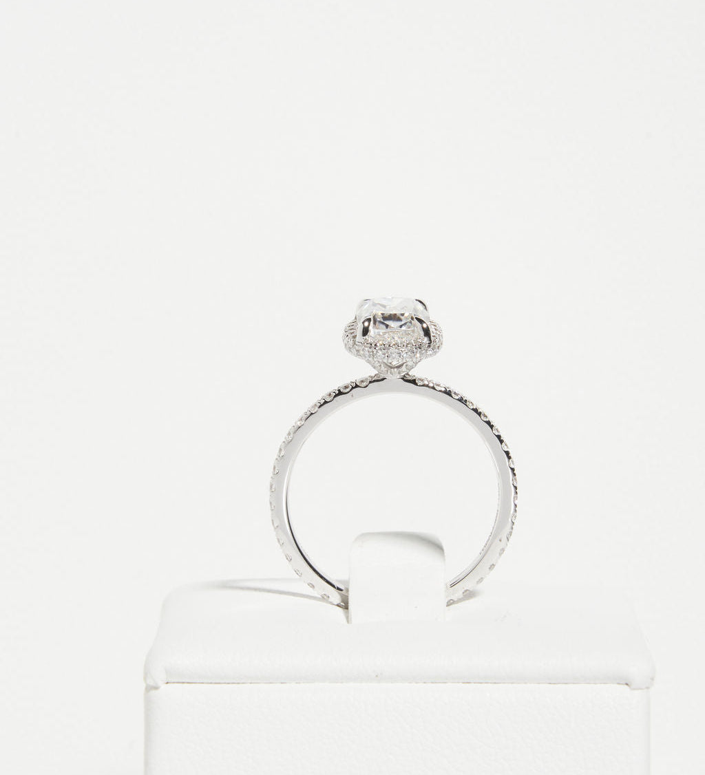 2 CT Elongated Cushion Halo & Pave Lab Grown Diamond Engagement Ring