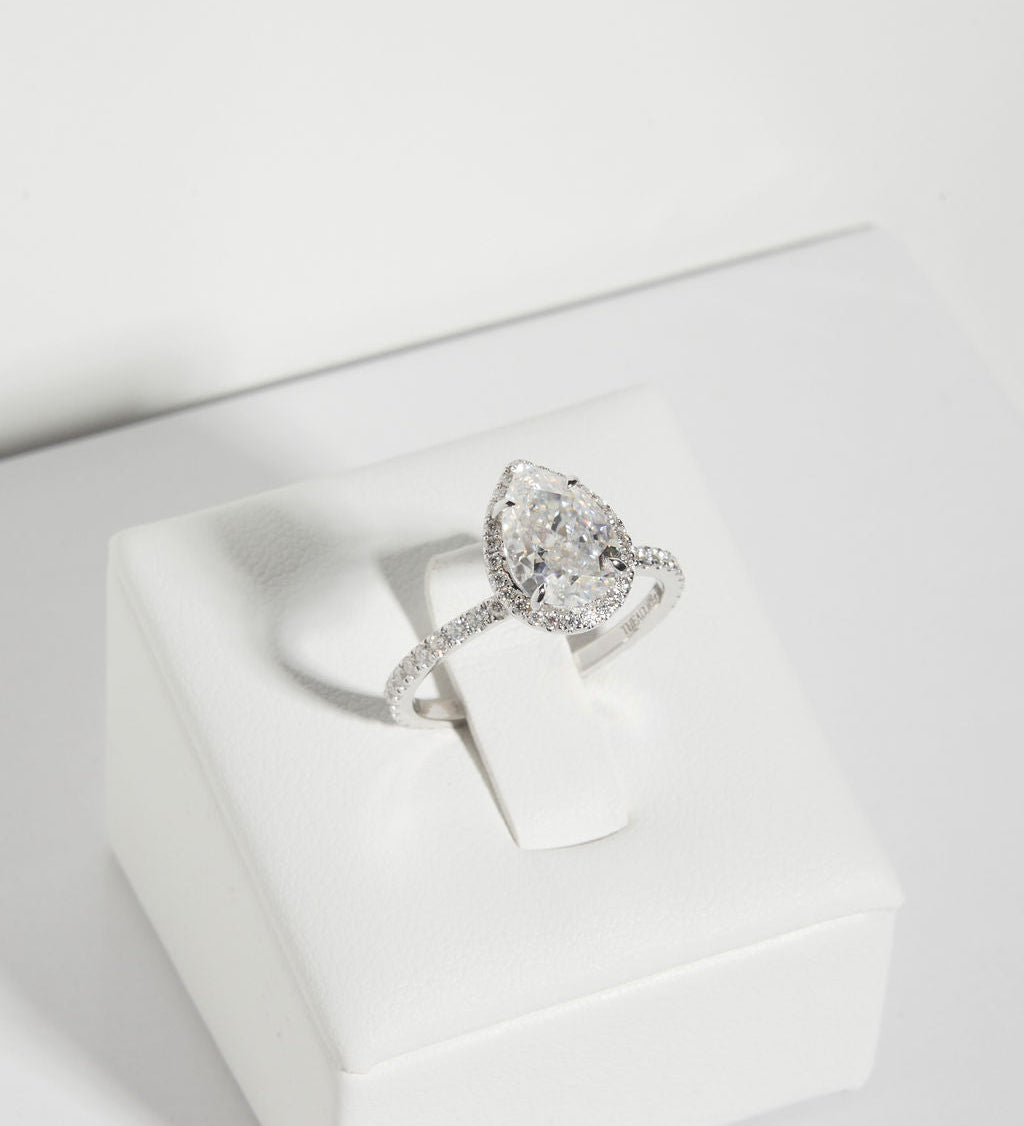 2 CT Pear Halo & Pave Lab Grown Diamond Engagement Ring