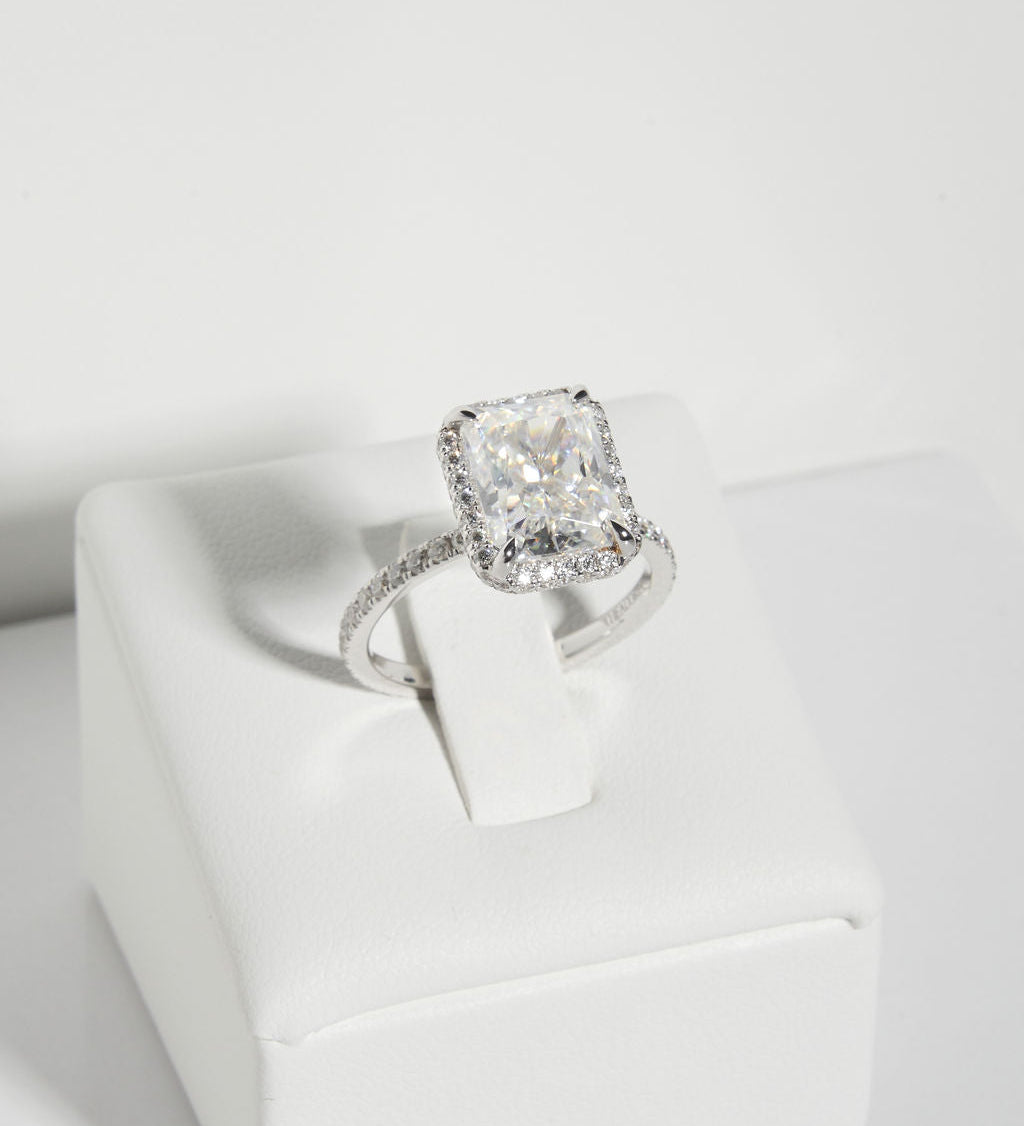 4 CT Radiant Hidden Halo & Pave Lab Grown Diamond Engagement Ring