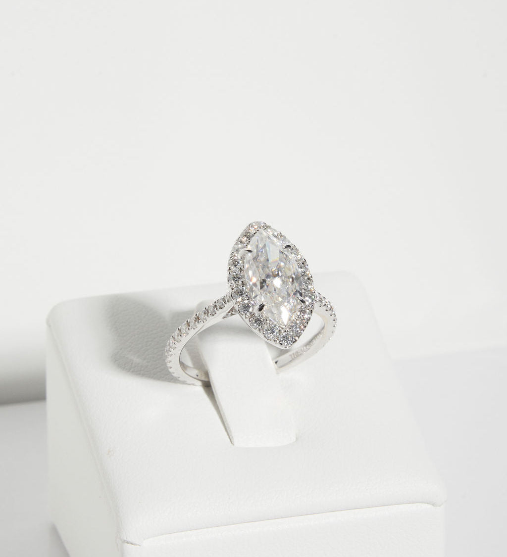 2.5 CT Marquise Halo & Pave Lab Grown Diamond Engagement Ring