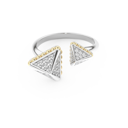 Triangle Duo Wedding Band with 0.33 CT Round Cut Moissanite – Yellow, White, or Rose Gold