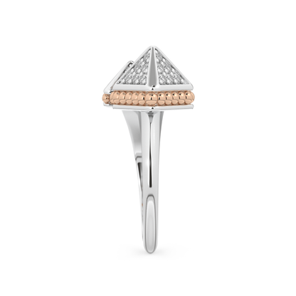 Triangle Duo Wedding Band with 0.33 CT Round Cut Moissanite – Yellow, White, or Rose Gold