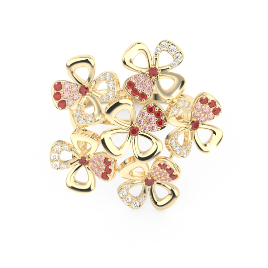Multiple Flower Style Wedding Band with 0.58 CT Round Cut Moissanite – Yellow, White, or Rose Gold