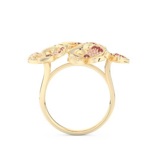 Multiple Flower Style Wedding Band with 0.58 CT Round Cut Moissanite – Yellow, White, or Rose Gold