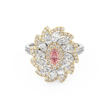 Elongated Marquise Cut 0.18 Carat Moissanite Ring – Cluster & Pave Setting in Gold