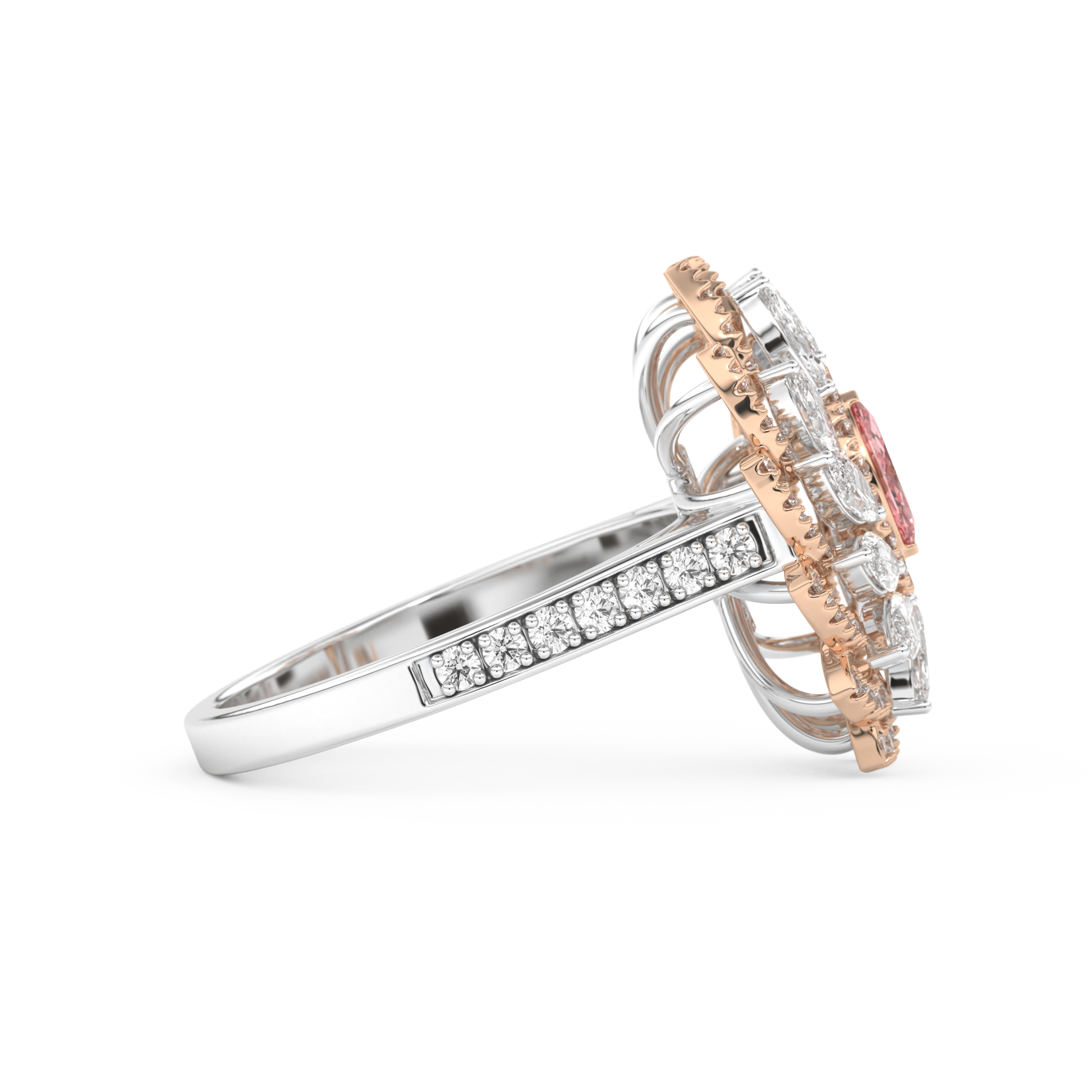 Elongated Marquise Cut 0.18 Carat Moissanite Ring – Cluster & Pave Setting in Gold