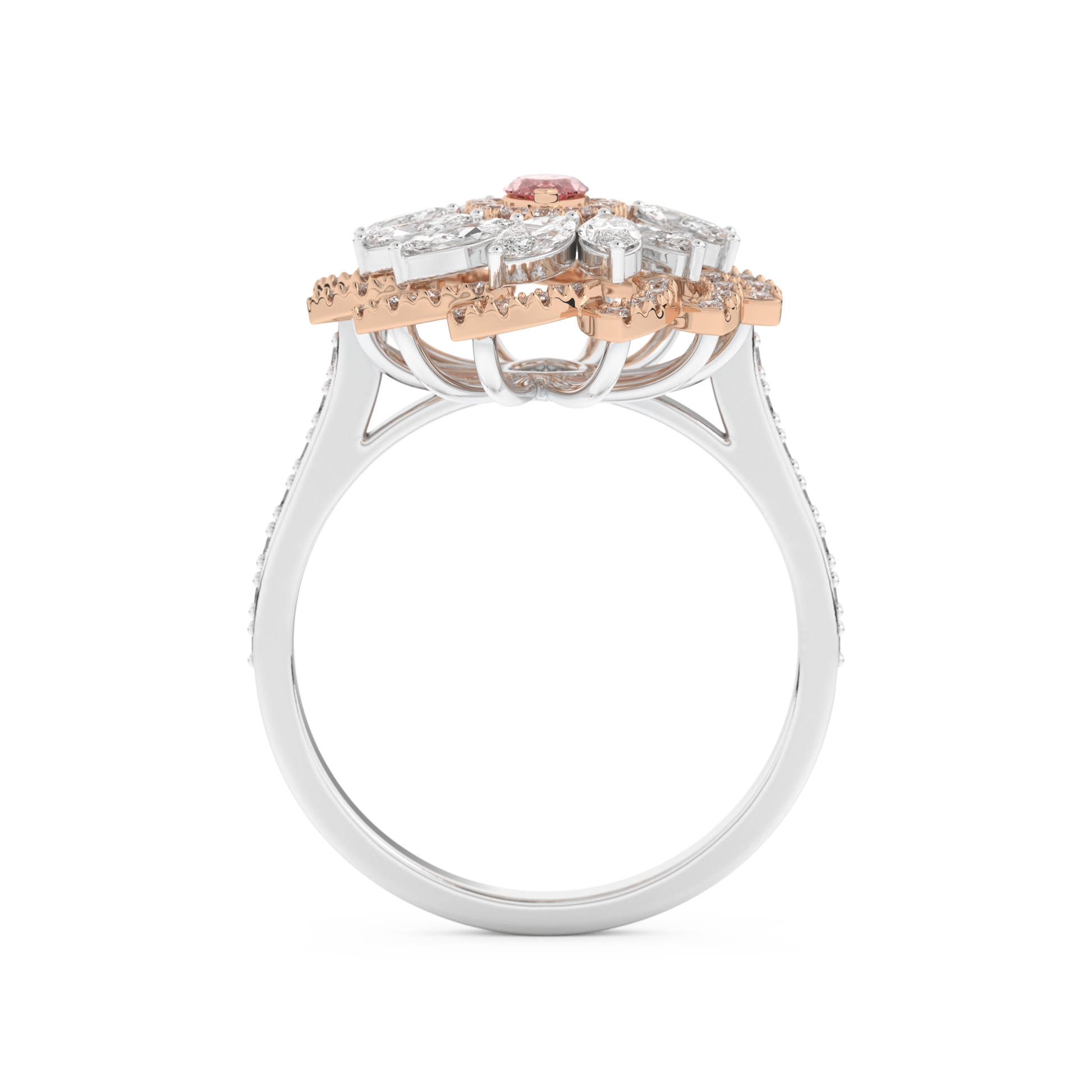 Elongated Marquise Cut 0.18 Carat Moissanite Ring – Cluster & Pave Setting in Gold