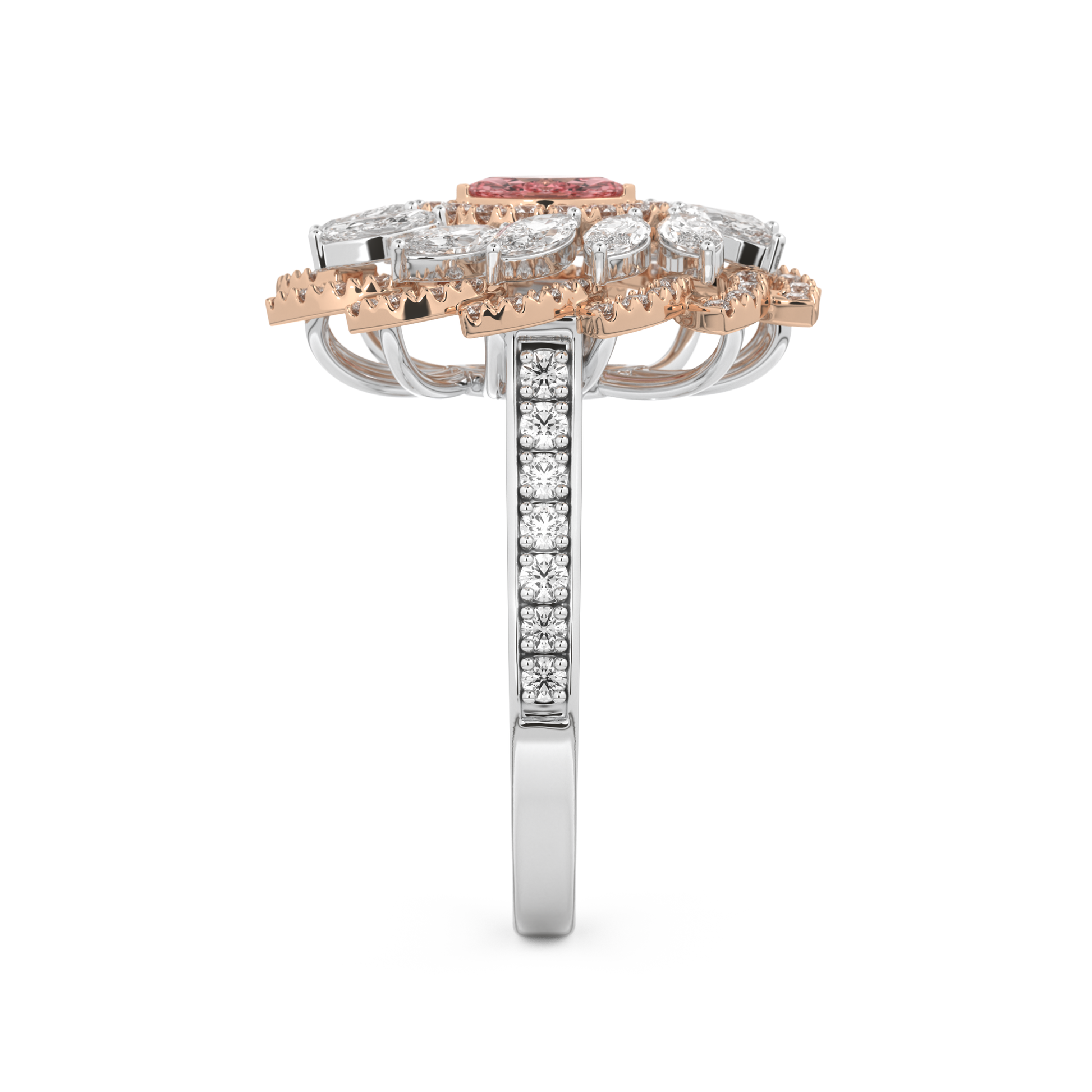 Elongated Marquise Cut 0.18 Carat Moissanite Ring – Cluster & Pave Setting in Gold