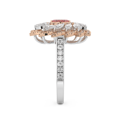 Elongated Marquise Cut 0.18 Carat Moissanite Ring – Cluster & Pave Setting in Gold