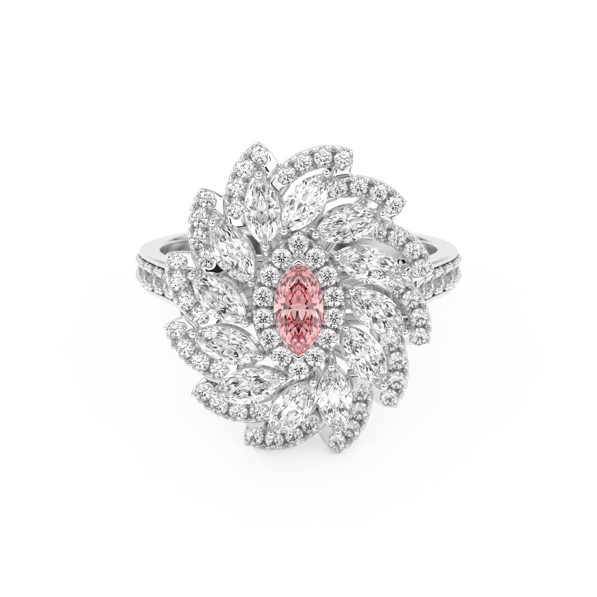 Elongated Marquise Cut 0.18 Carat Moissanite Ring – Cluster & Pave Setting in Gold
