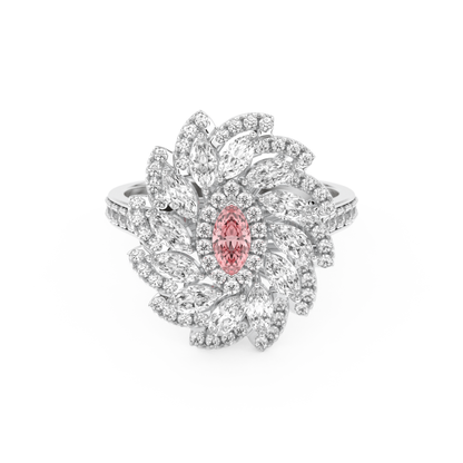 Elongated Marquise Cut 0.18 Carat Moissanite Ring – Cluster & Pave Setting in Gold