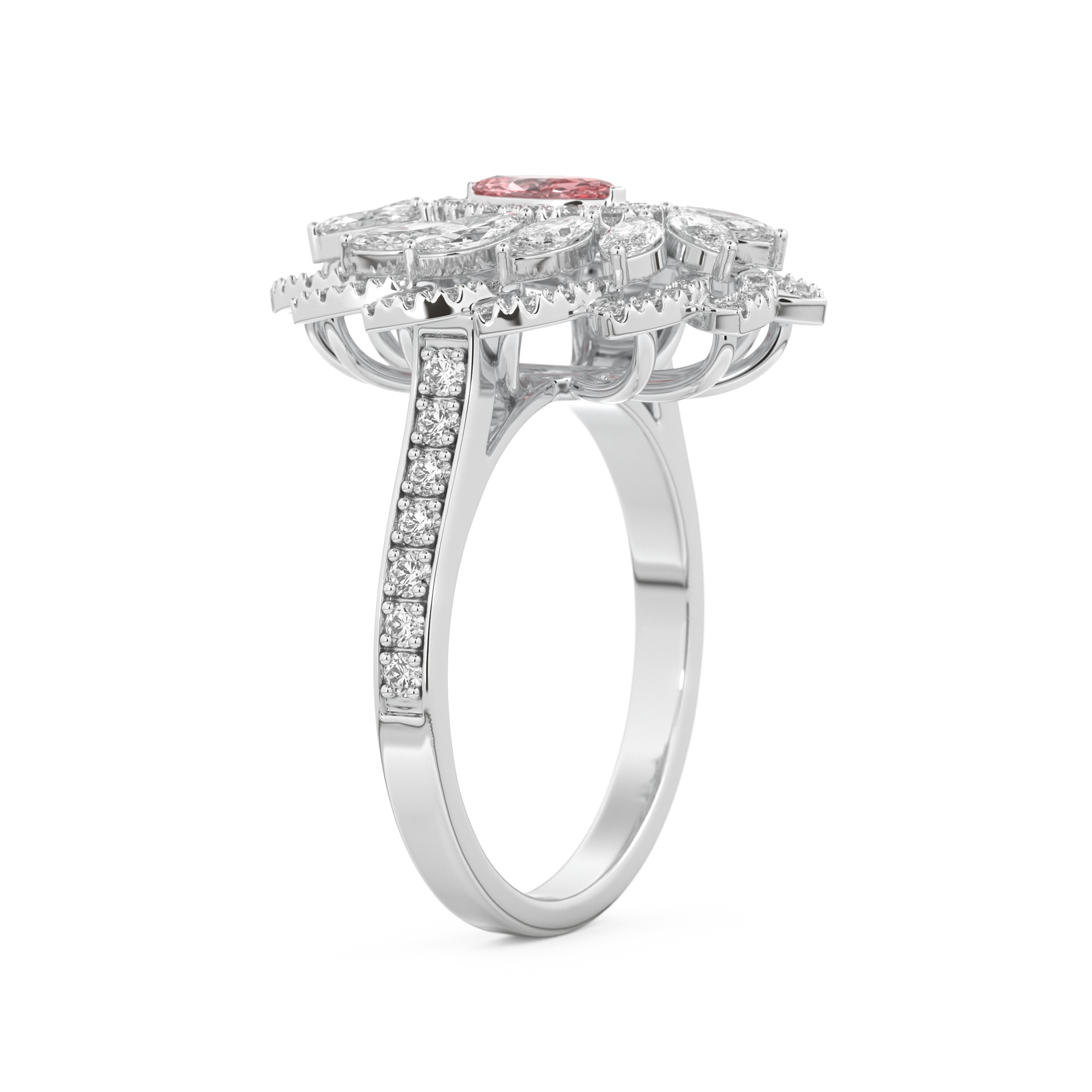 Elongated Marquise Cut 0.18 Carat Moissanite Ring – Cluster & Pave Setting in Gold