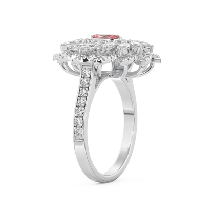 Elongated Marquise Cut 0.18 Carat Moissanite Ring – Cluster & Pave Setting in Gold