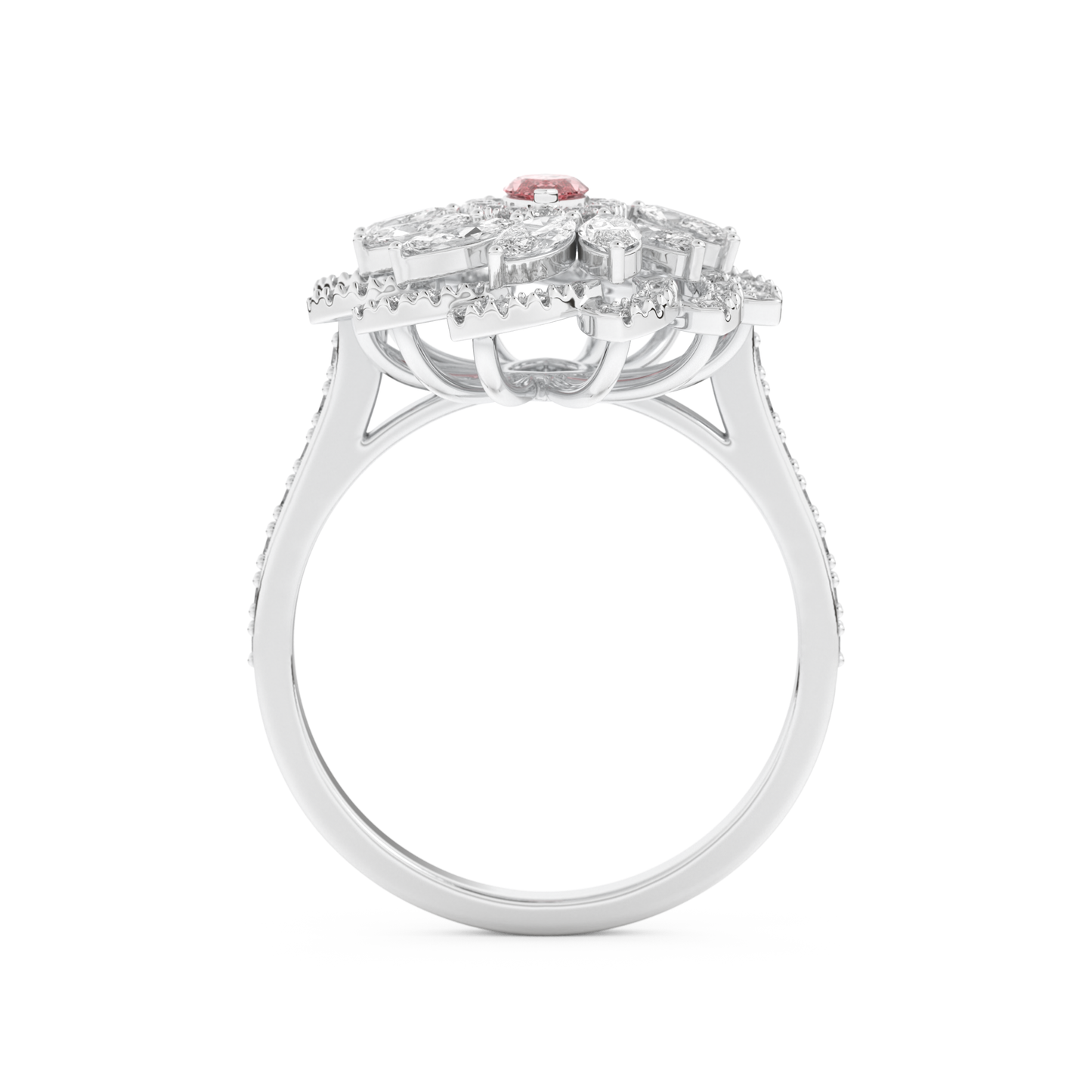 Elongated Marquise Cut 0.18 Carat Moissanite Ring – Cluster & Pave Setting in Gold