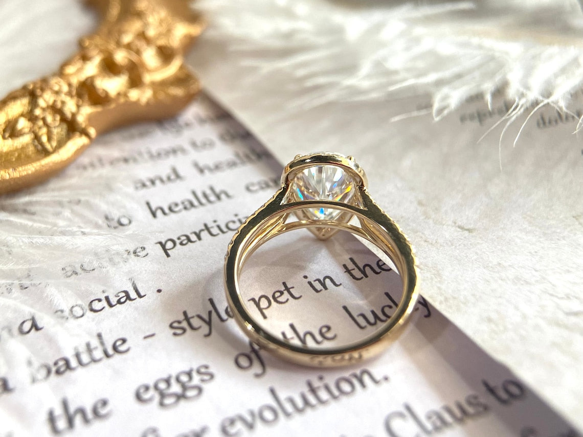 Stunning 3.0 CT Pear Moissanite Engagement Ring with Halo & Pave Design 4