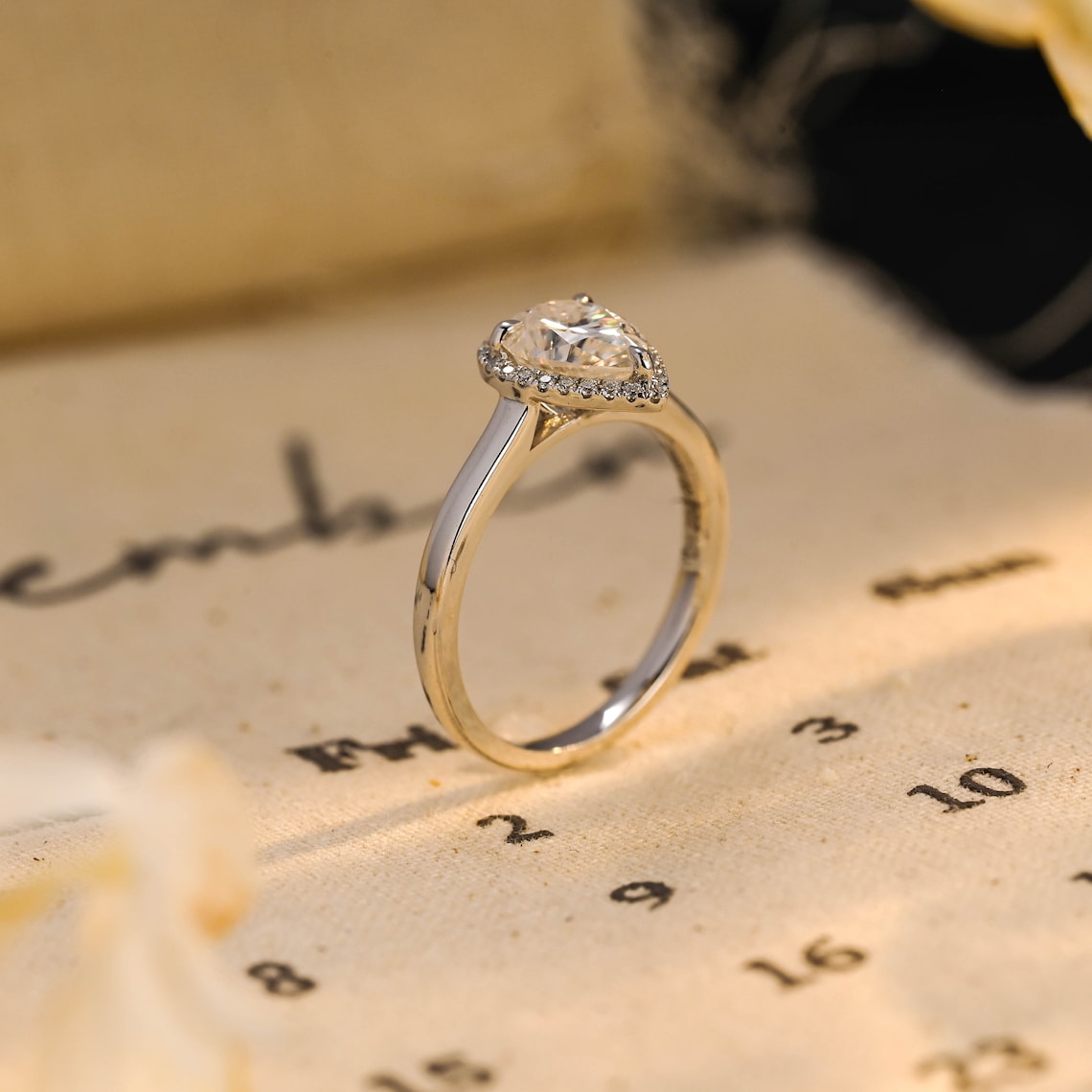 Stunning 3.0 CT Pear Moissanite Engagement Ring with Halo Design 3