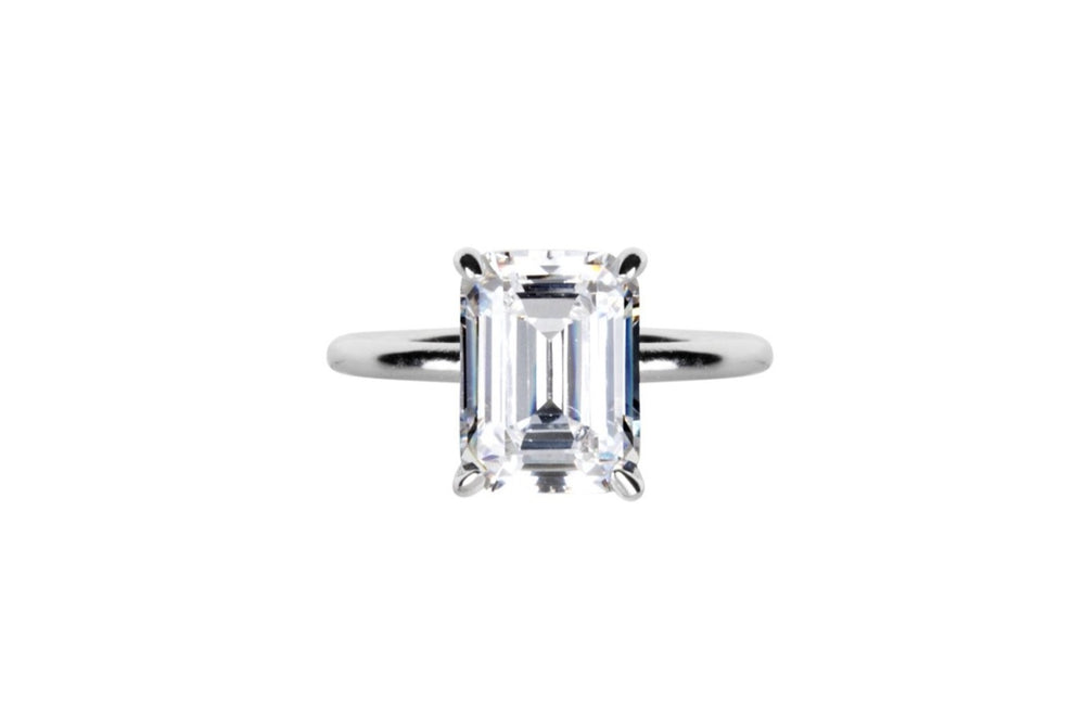 Emerald Cut Solitaire Style Cubic Zirconia in 925 Sterling Silver Ring 7