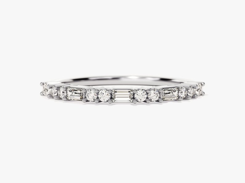 Stunning 0.20 CT Round & Baguette Moissanite Stones Half Eternity Wedding Bands 3