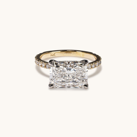 Stunning 4.06 CT East West Radiant Moissanite Engagement Ring with Hidden Halo & Pave Design 1