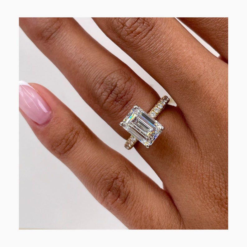 Stunning 3.10 CT Emerald Moissanite Engagement Ring with Hidden Halo & Pave Design 5
