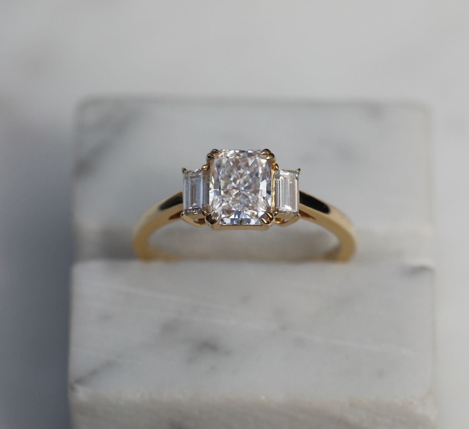 1.18 CT Radiant Three Stones Lab Grown Diamond Engagement Ring