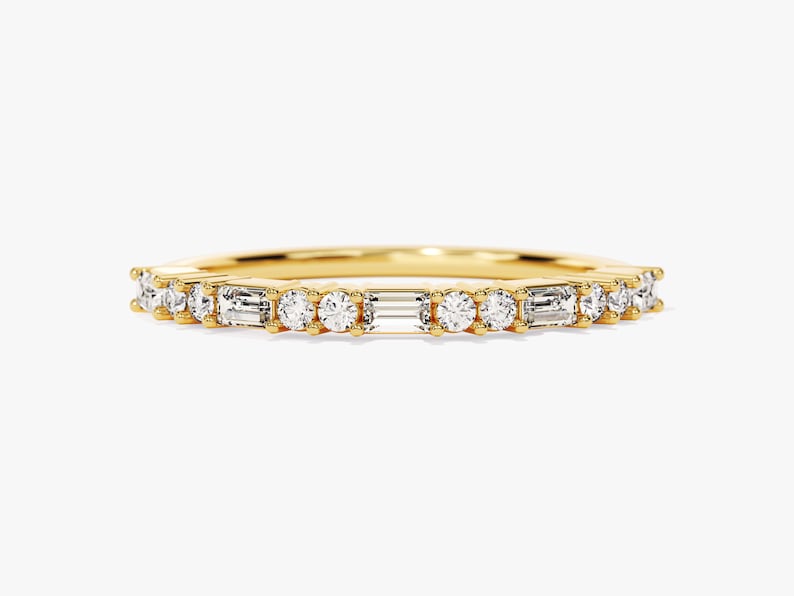Stunning 0.20 CT Round & Baguette Moissanite Stones Half Eternity Wedding Bands 1