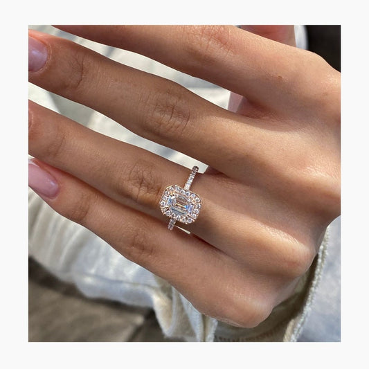 Stunning 1.0 CT Emerald Moissanite Engagement Ring with Halo & Pave Design 1
