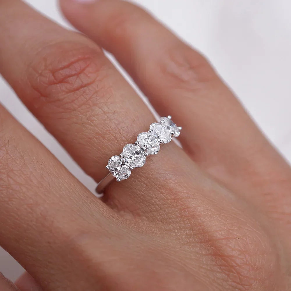 Stunning 0.4 TCW Oval Moissanite Stone with Half Eternity Wedding Band 8