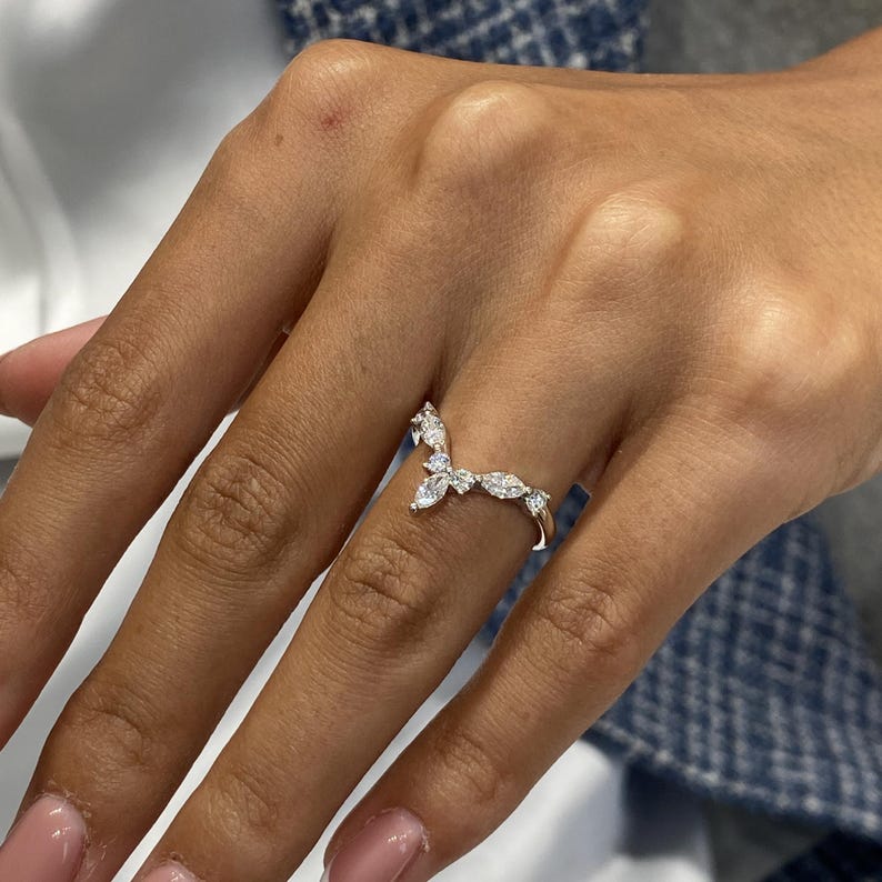 Stunning 0.56 CT Round & Marquise Moissanite Stones Wedding Bands 5