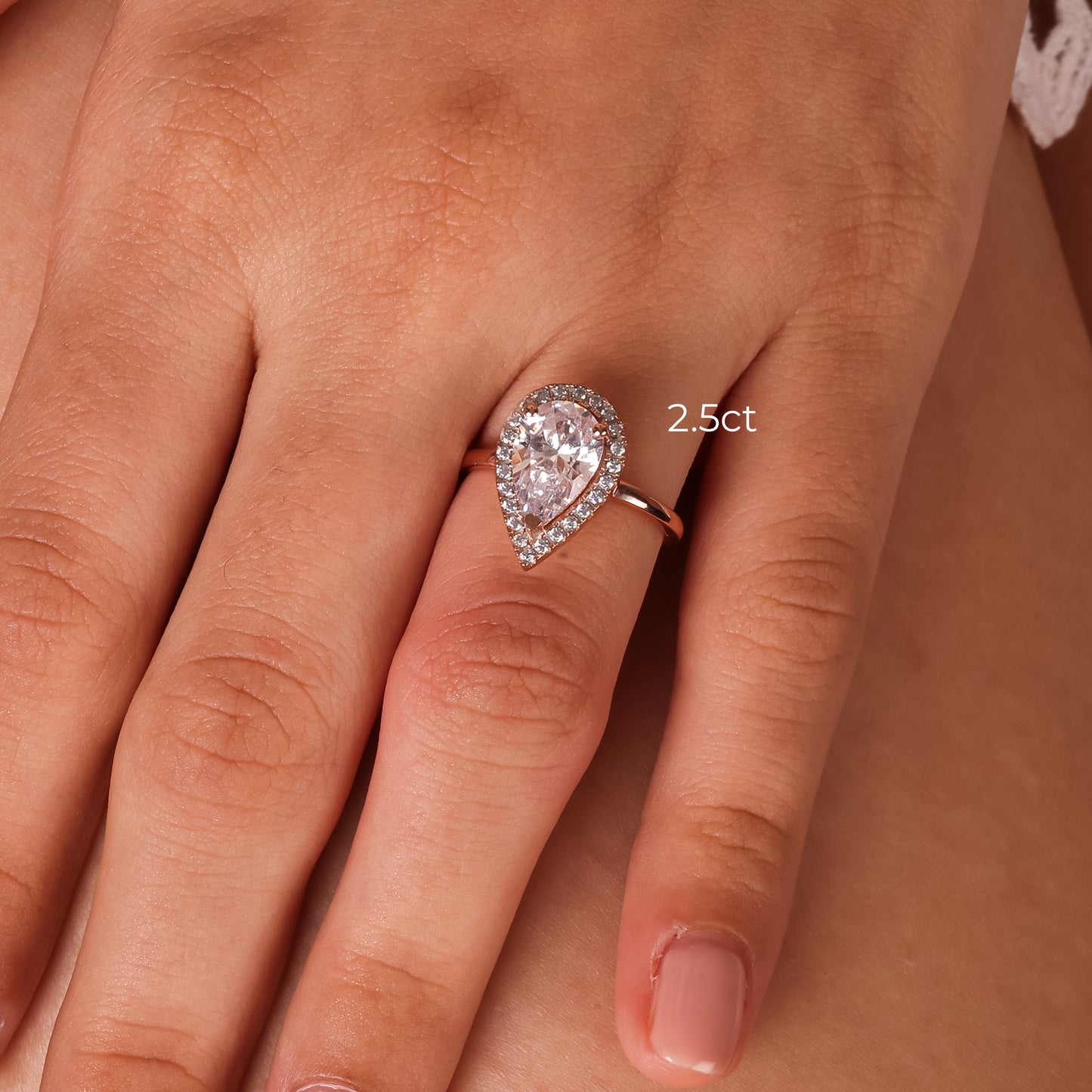 Stunning 1.0 CT Pear Moissanite Engagement Ring with Halo Design 2