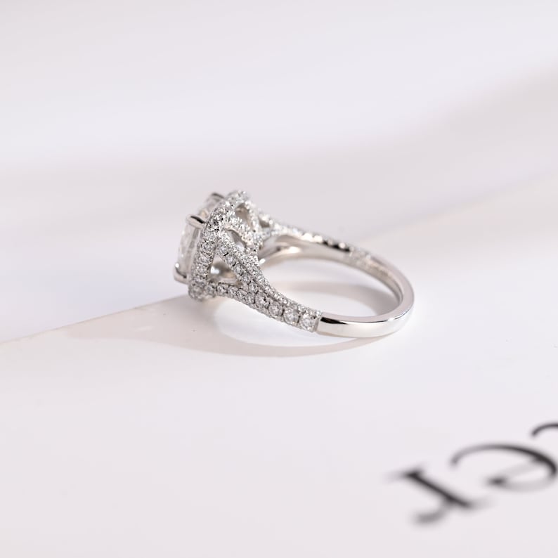 Stunning 1.0 - 2.0 CT Cushion Moissanite Engagement Ring With Pave & Halo Design 8
